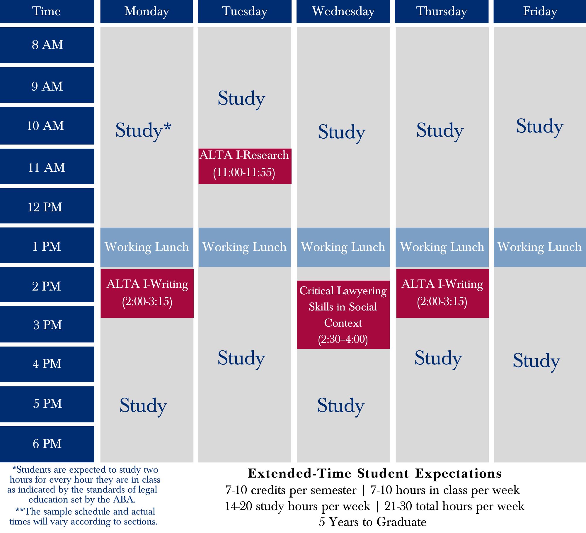 Extended Fall Sample Schedule Chart