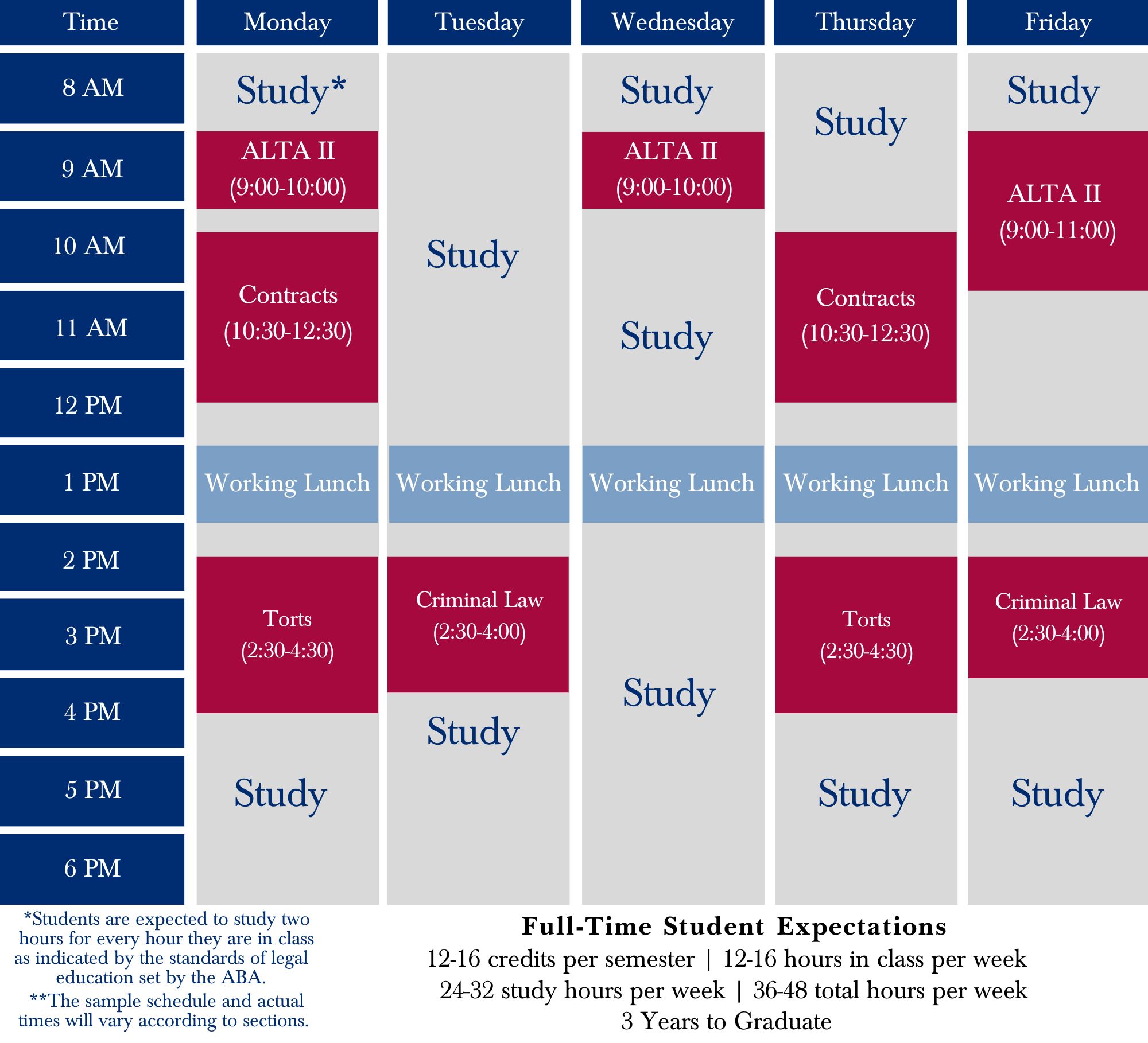 Full Time Winter Sample Schedule Chart