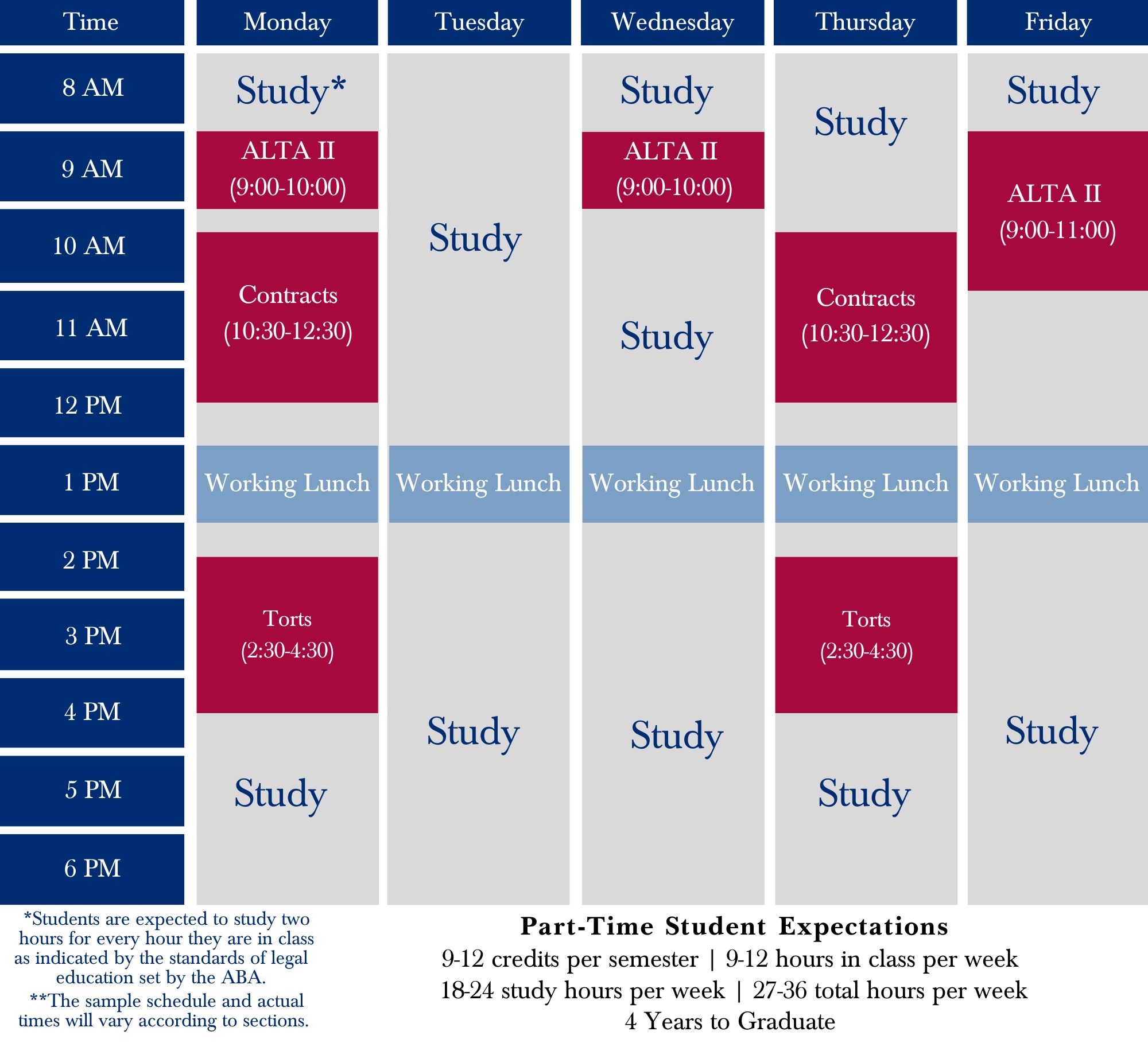 Part Time Winter Sample Schedule Chart